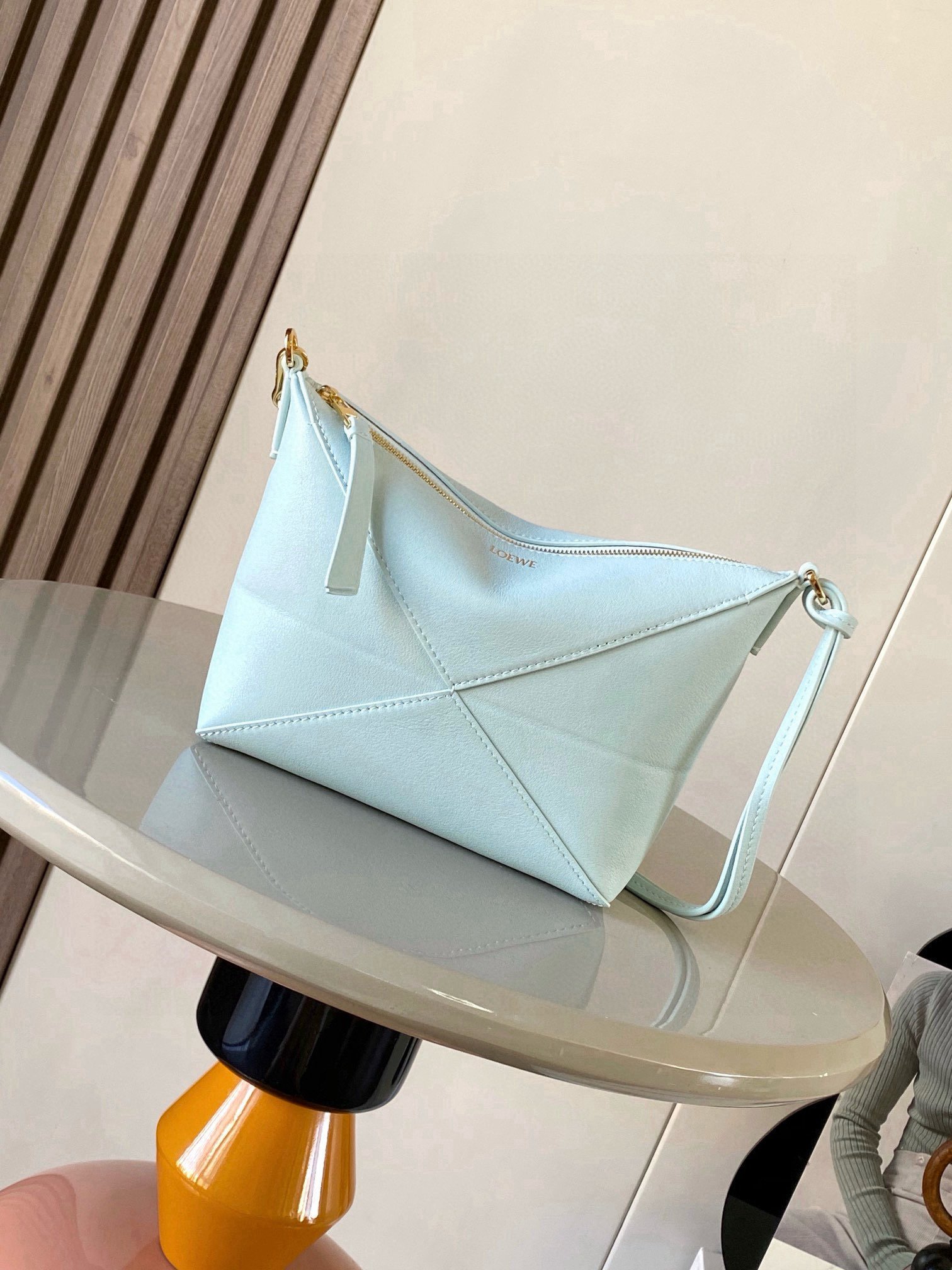 Loewe頂級原單Puzzle Fold手袋冰川藍亮面納帕牛皮幾何立體設計