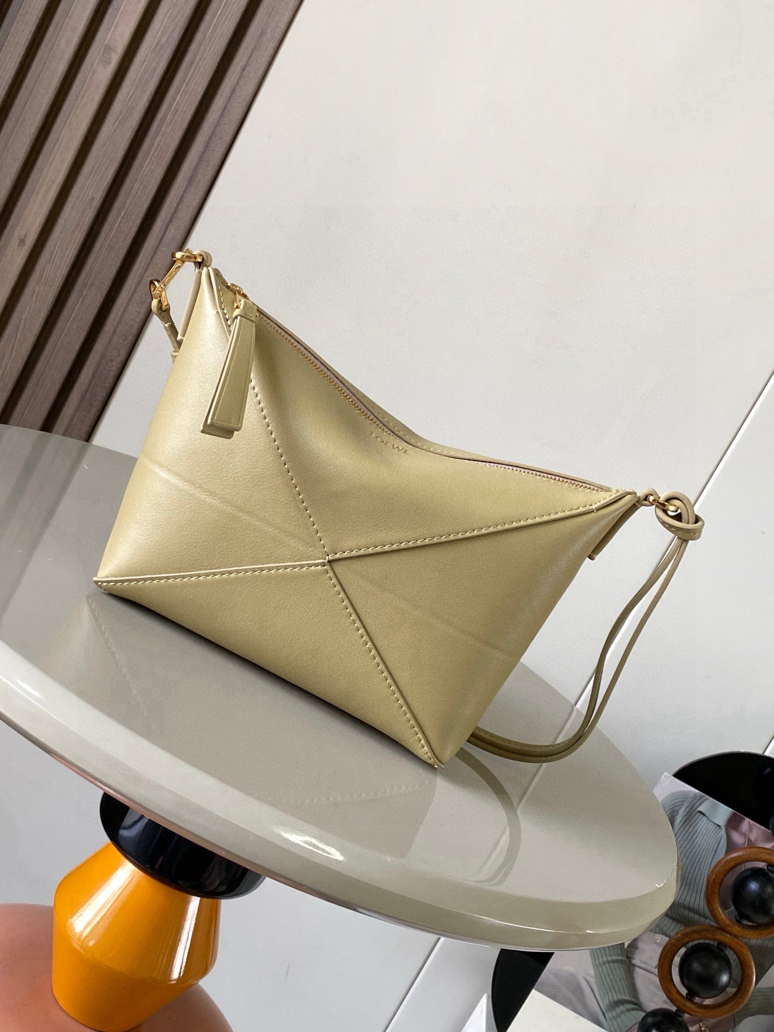 Loewe原單Puzzle Fold手袋黏土綠亮面納帕牛皮幾何立體造型
