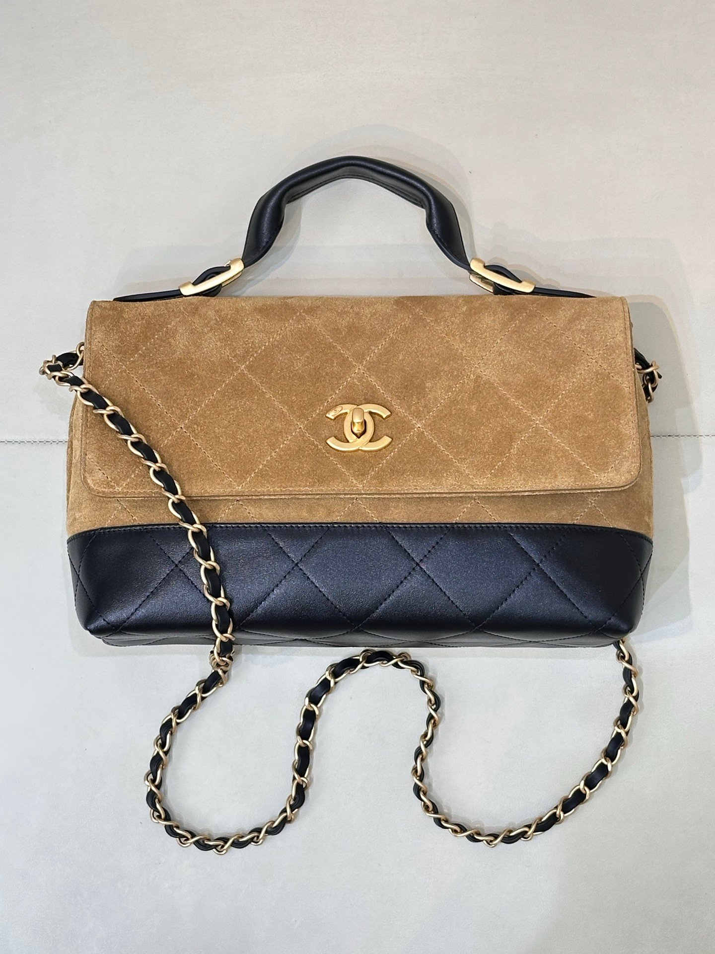 香奈兒 Chanel 頂級原單鏈條手提包 駝黑拼色菱格金扣設計 高級時尚百搭