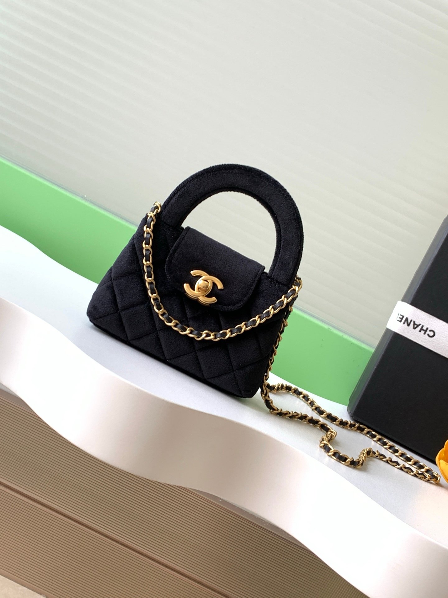 Chanel A貨黑色絨面迷你手提鏈條包 高級時尚百搭款AS3435