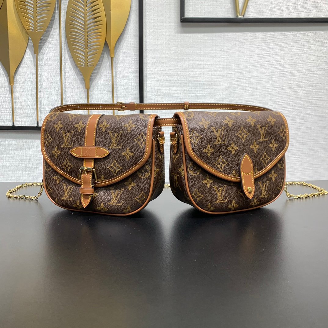 LV精品仿製Saumur馬鞍包 Monogram雙包設計 復古肩背包 高質感推薦M26592