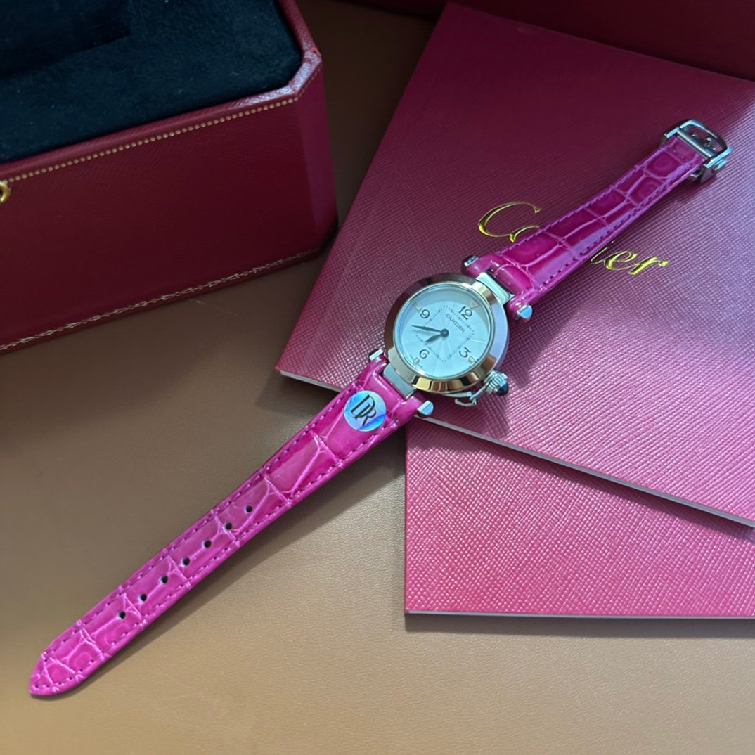 卡地亞（Cartier）高仿Pasha de Cartier女錶粉色皮帶法式優雅風