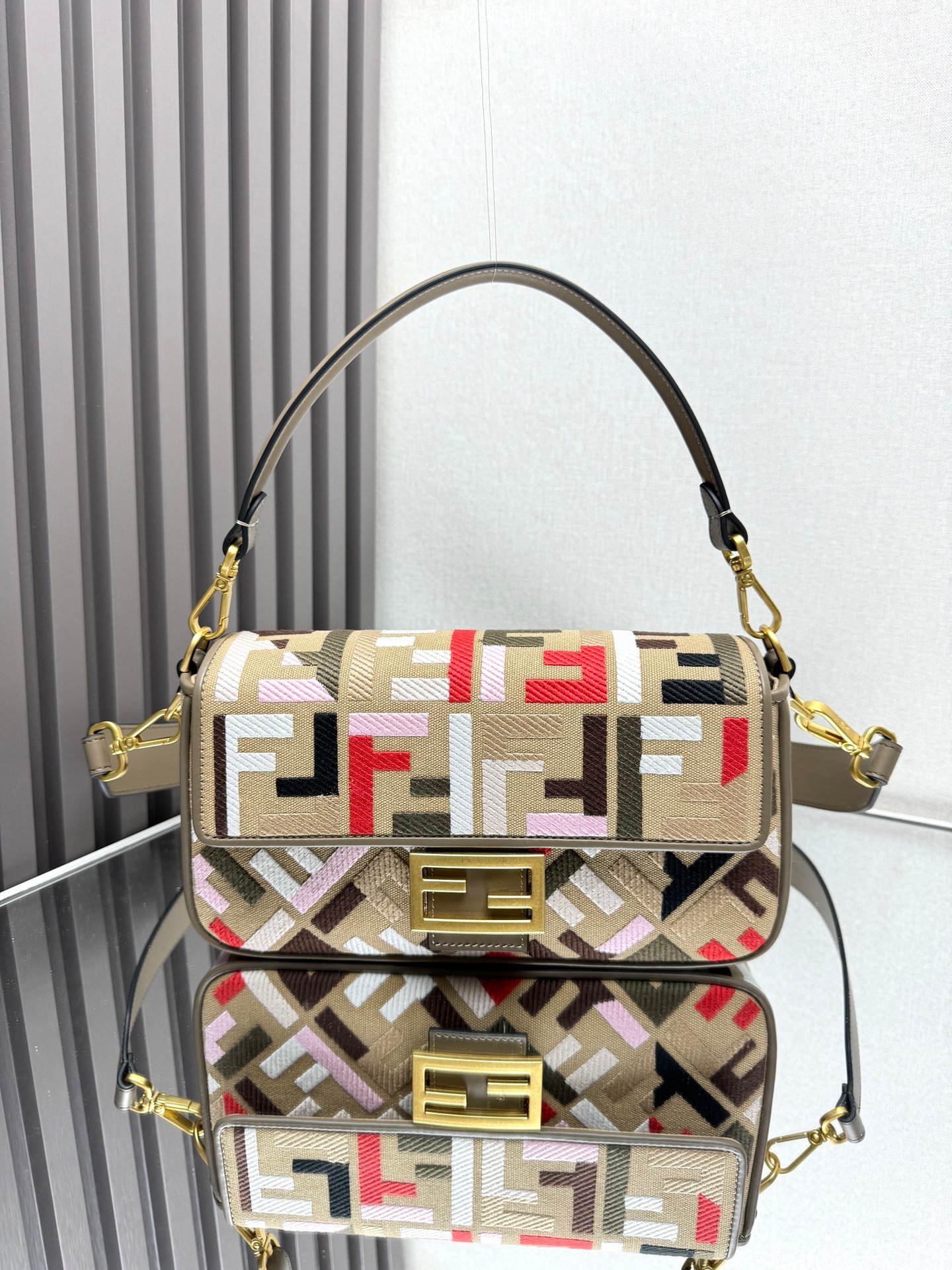Fendi 一比一 Baguette 肩背包 FF 幾何拼色 緹花設計 義式經典風