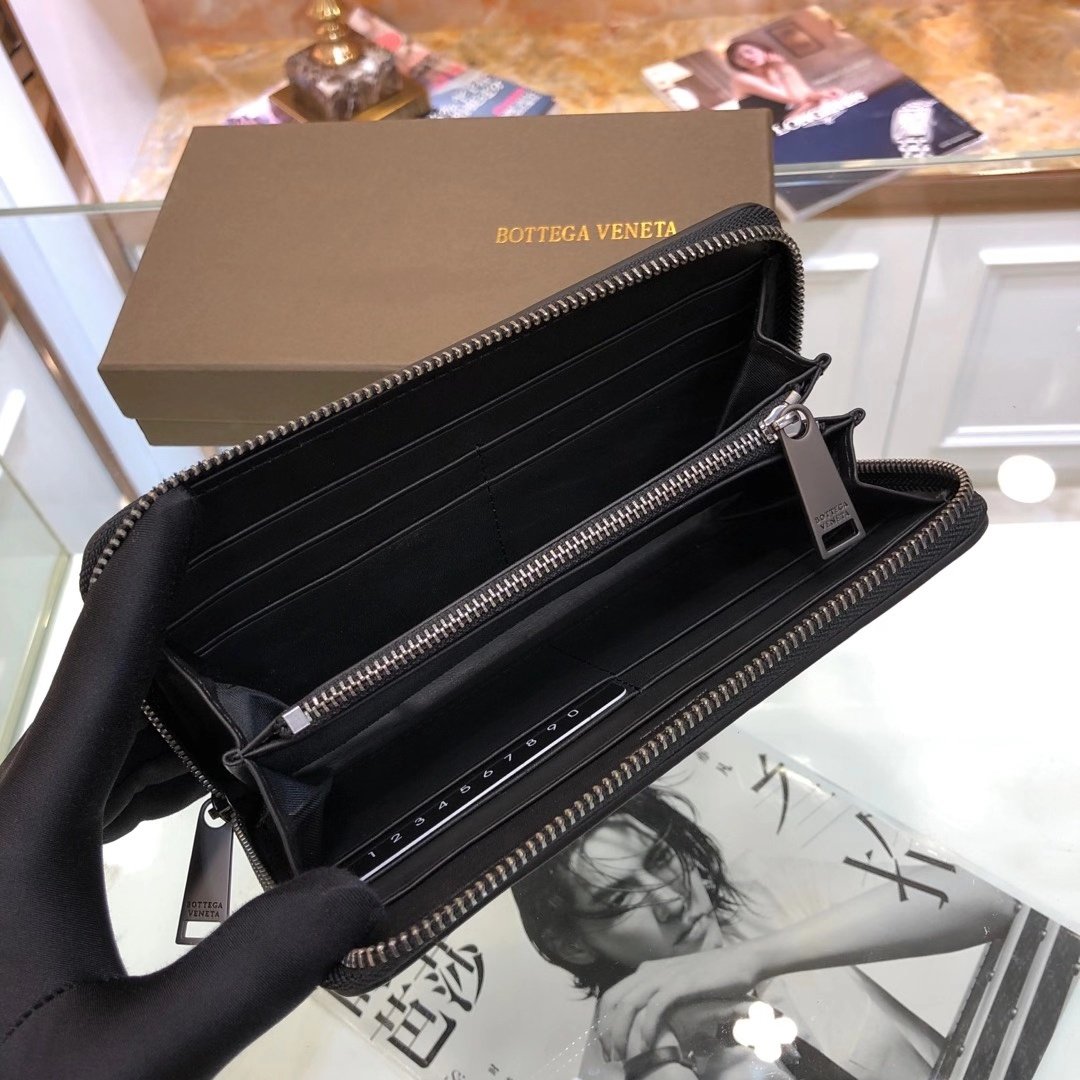 Bottega Veneta 高仿 編織拉鍊長夾 黑色經典款 大容量設計 復刻 義式極簡風格