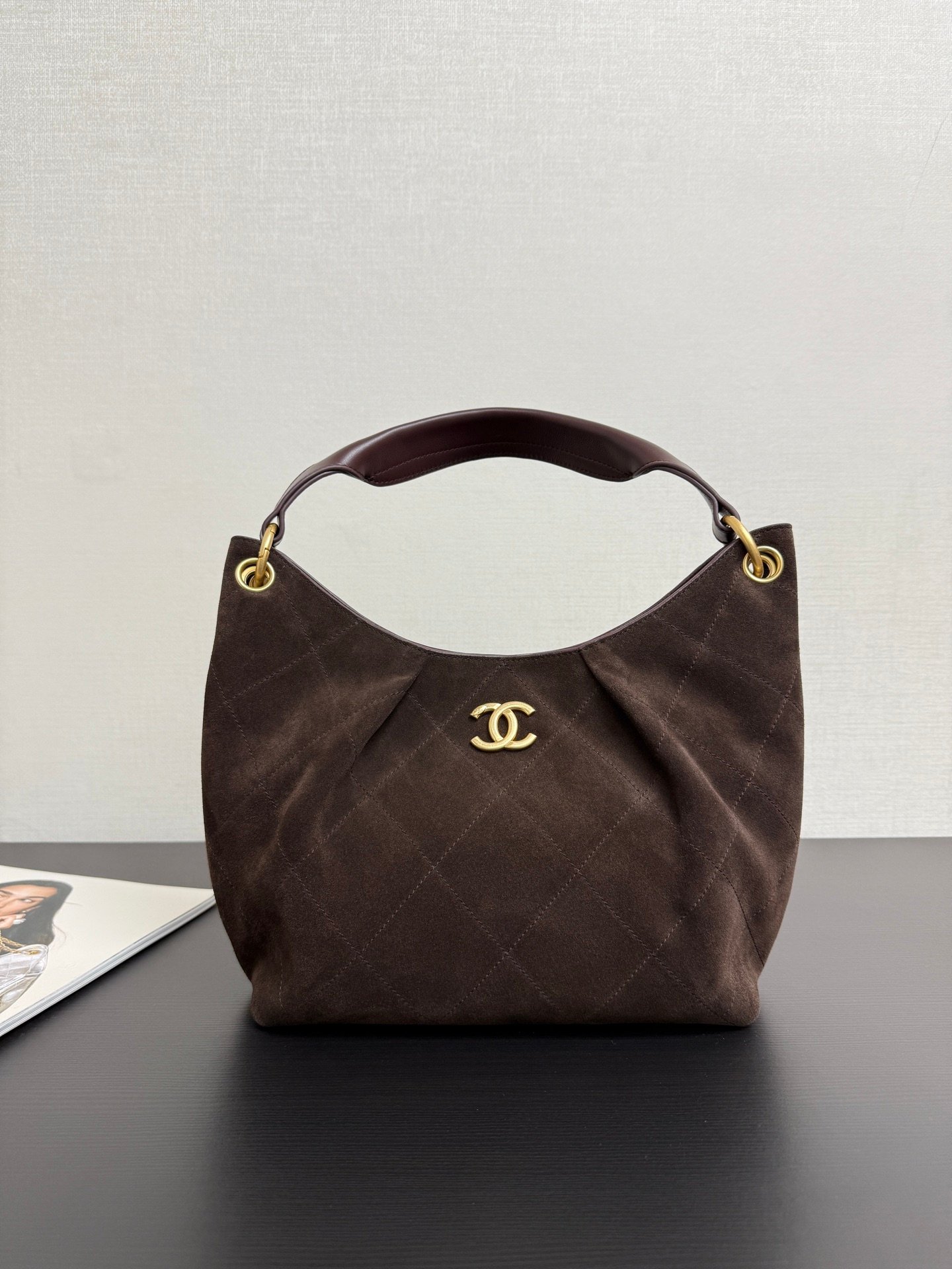 Chanel原單麂皮肩背包咖啡色菱格設計秋冬限定法式典雅風