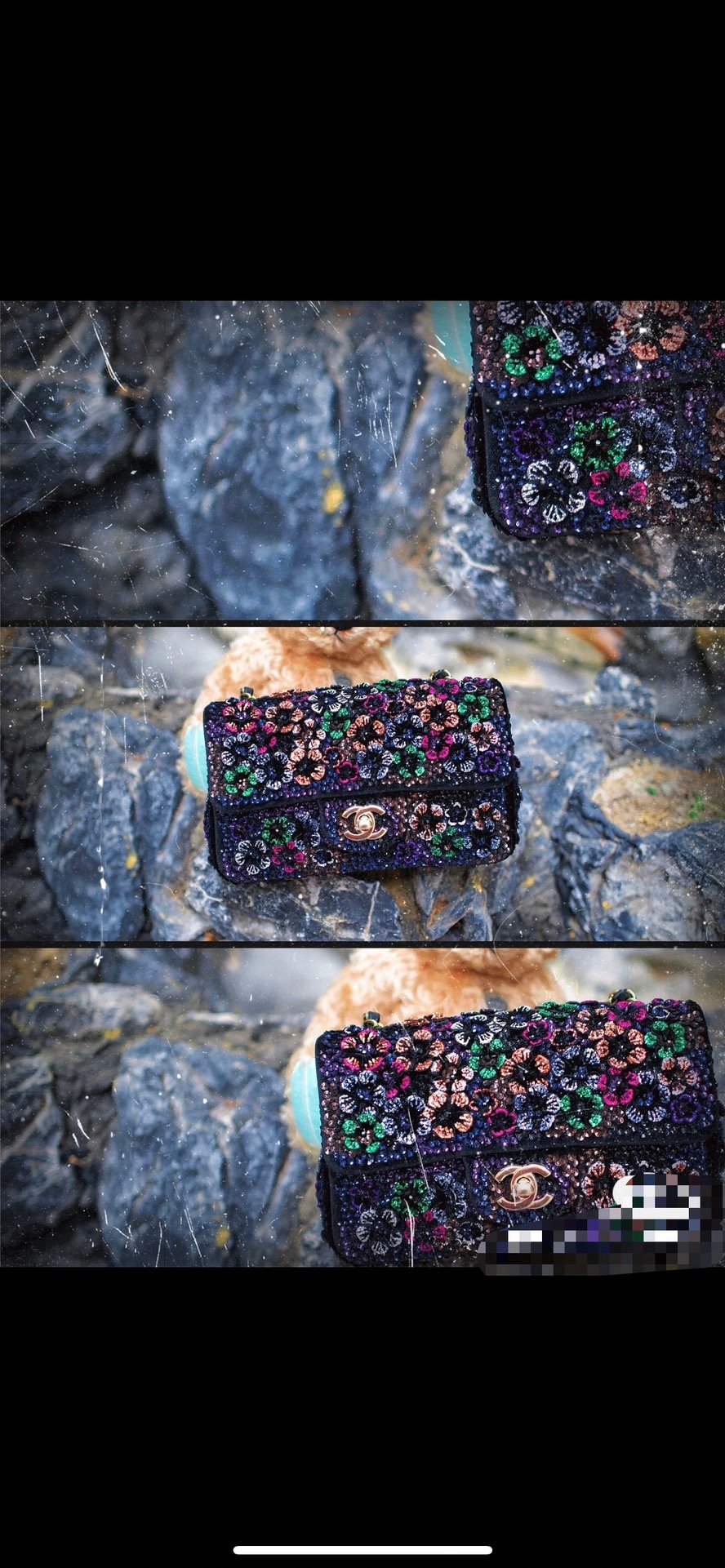 香奈兒(Chanel)A貨亮片鏈條包 花卉刺繡設計 高貴典雅奢華小包 精品