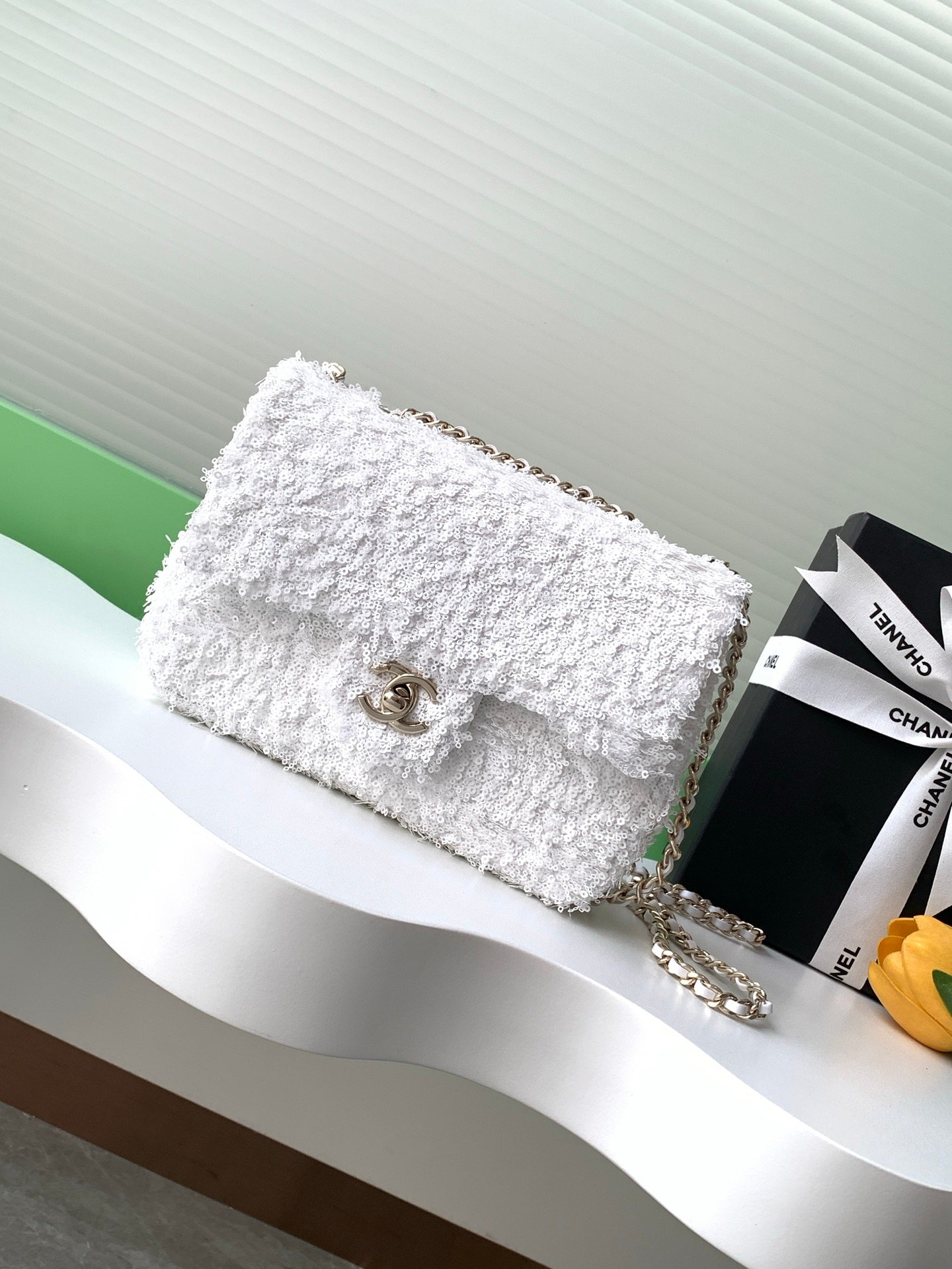 CHANEL精品仿製白色亮片肩背包極致優雅派對必備設計感AS4561