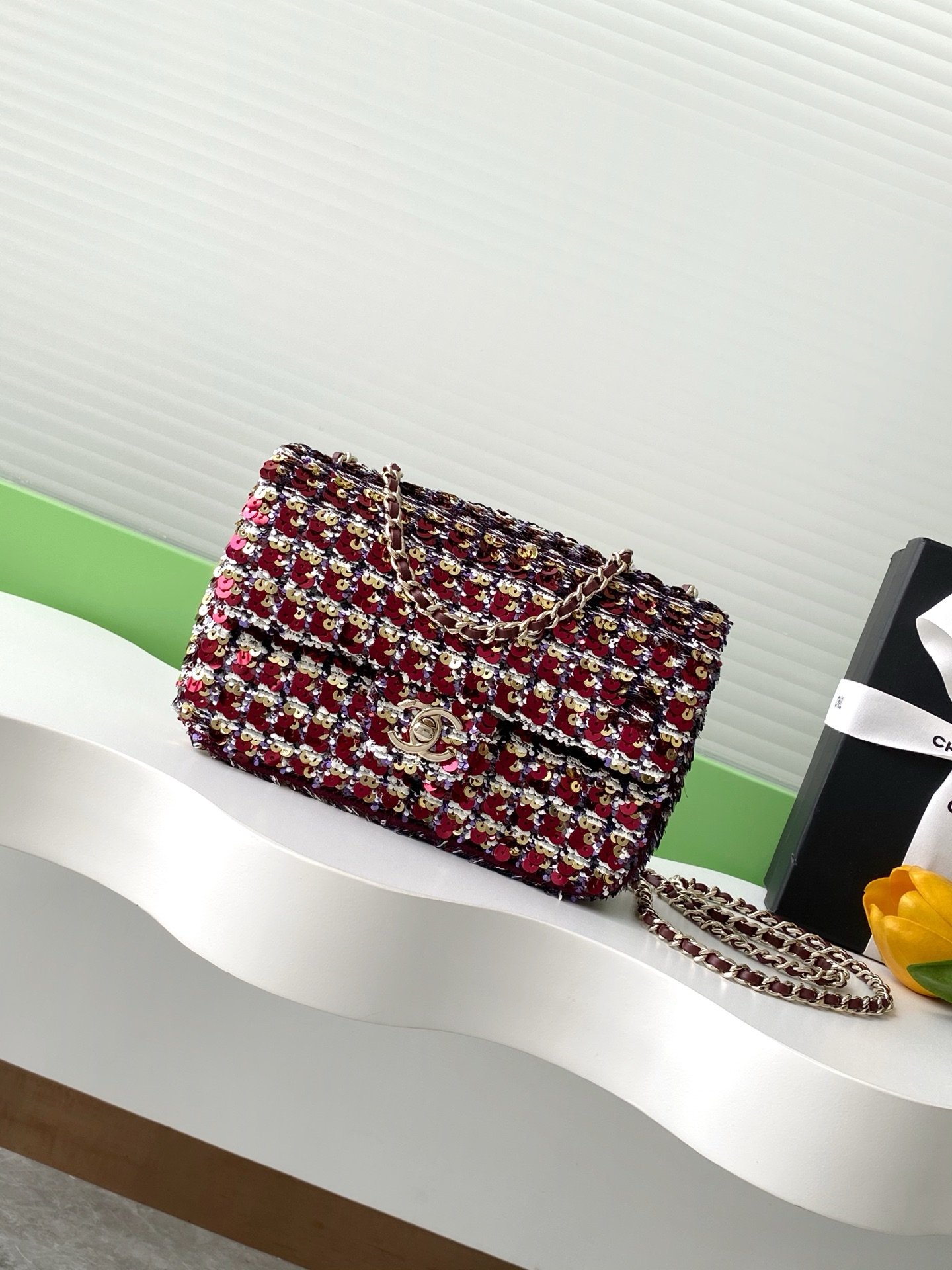 CHANEL原單亮片刺繡鏈條包 派對風格絕美吸睛設計 花呢格紋AS4561