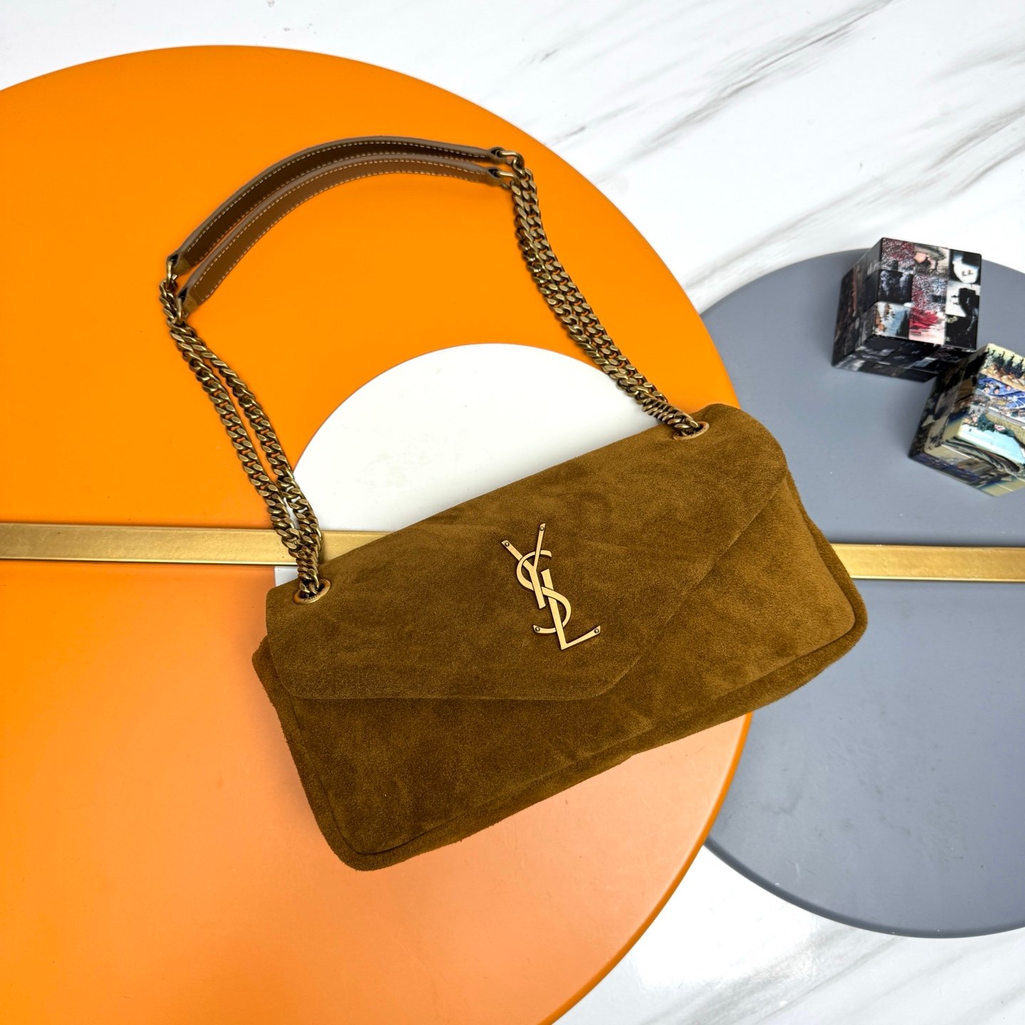 YSL A貨麂皮包焦糖棕鏈條肩背包秋冬復古風法式質感推薦734153