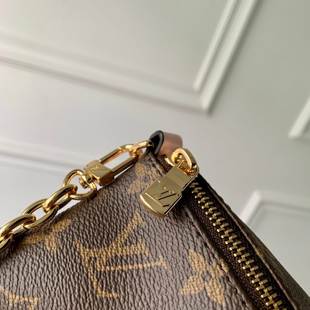LV 高仿 Monogram 拉鍊小肩背包 粉色拼皮金鍊設計 法式優雅風格M11303