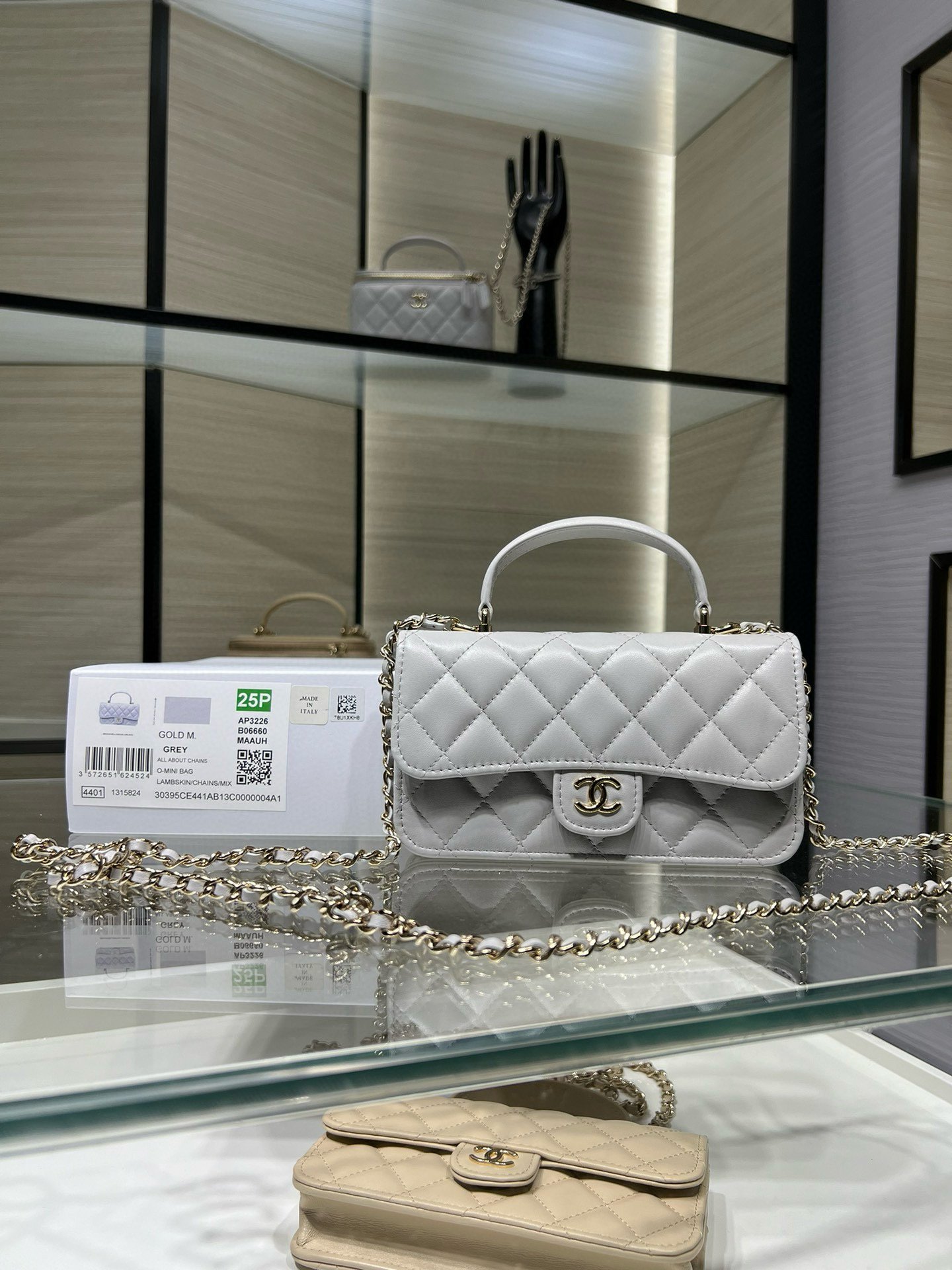 Chanel 高仿 菱格手提翻蓋包 淺灰色金扣 小尺寸設計 溫柔耐看 法式經典風格