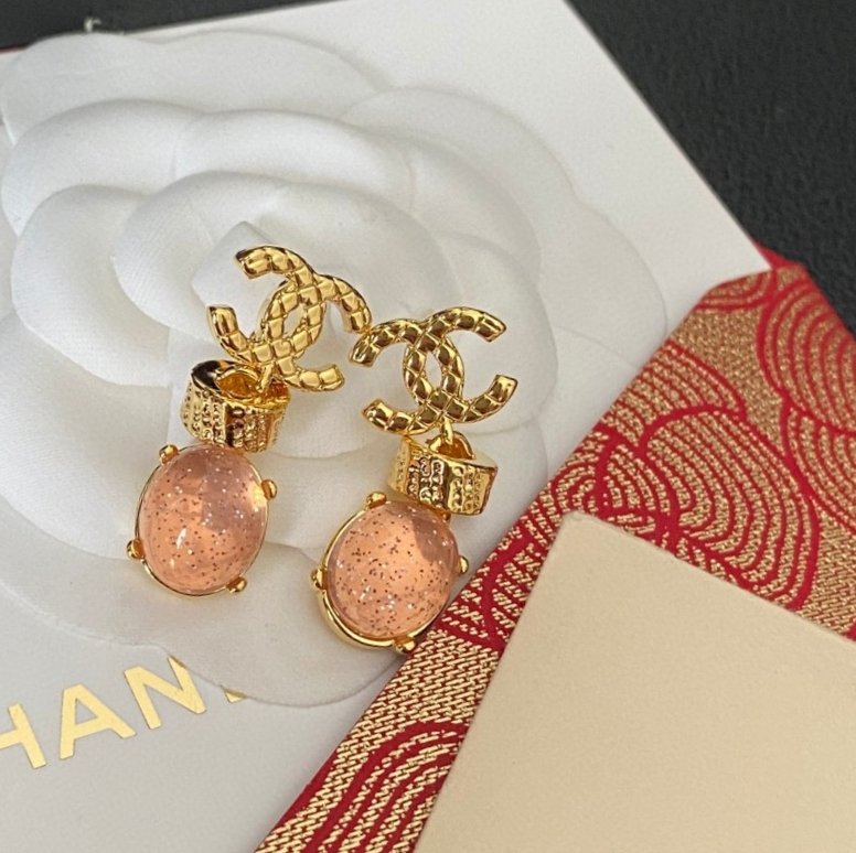 Chanel頂級原單雙C寶石耳環粉色設計甜美氣質百搭新款法式優雅飾品