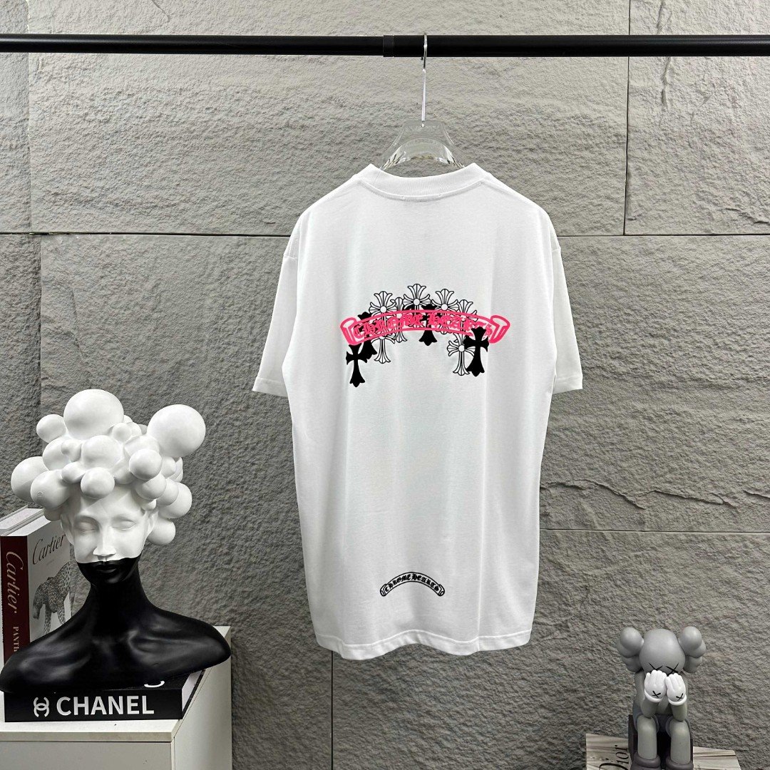 Chrome Hearts 高仿短袖T恤 馬蹄Logo白色印花設計寬鬆百搭款 歐美潮流風格