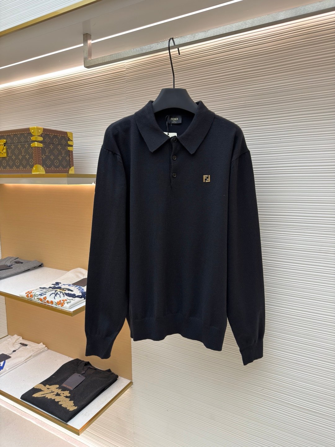 Fendi高仿雙FF五金標針織POLO衫時尚修身長袖設計經典奢華義式精品風格