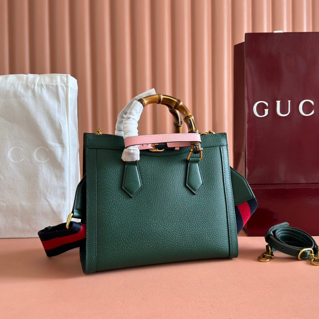 Gucci高仿竹節手提斜背包墨綠拼粉撞色設計雙G標誌優雅高級感精品風格702721