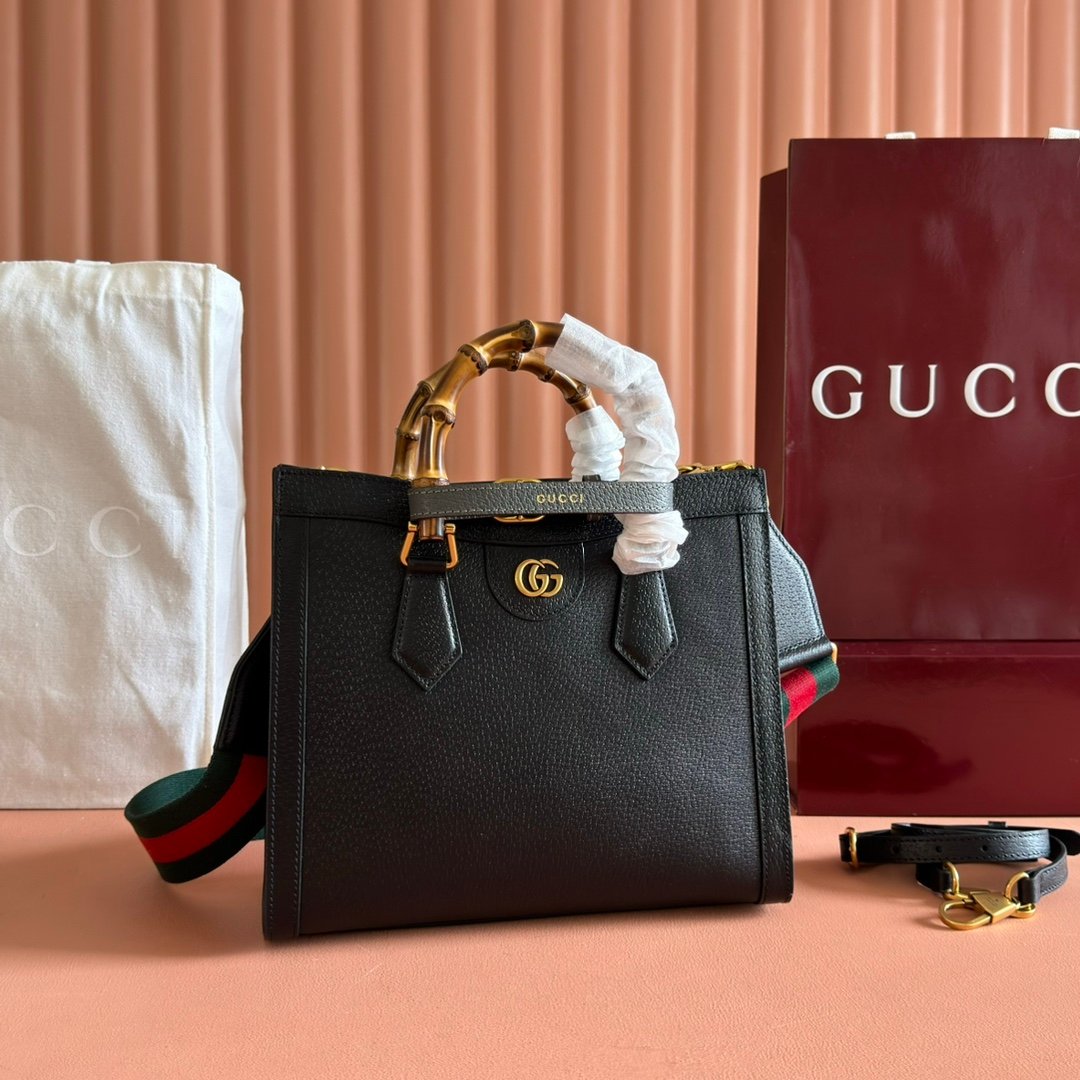 Gucci高仿竹節手提斜背包黑色經典款雙G設計百搭高級感義大利精品風格702721