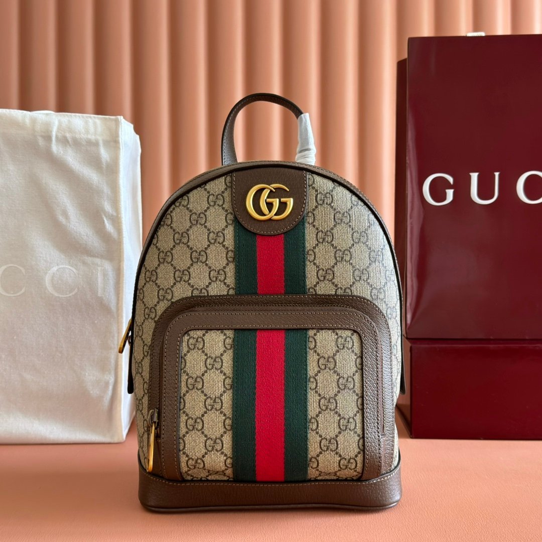 Gucci一比一老花雙肩背包紅綠織帶設計復古百搭小容量休閒款精品風格