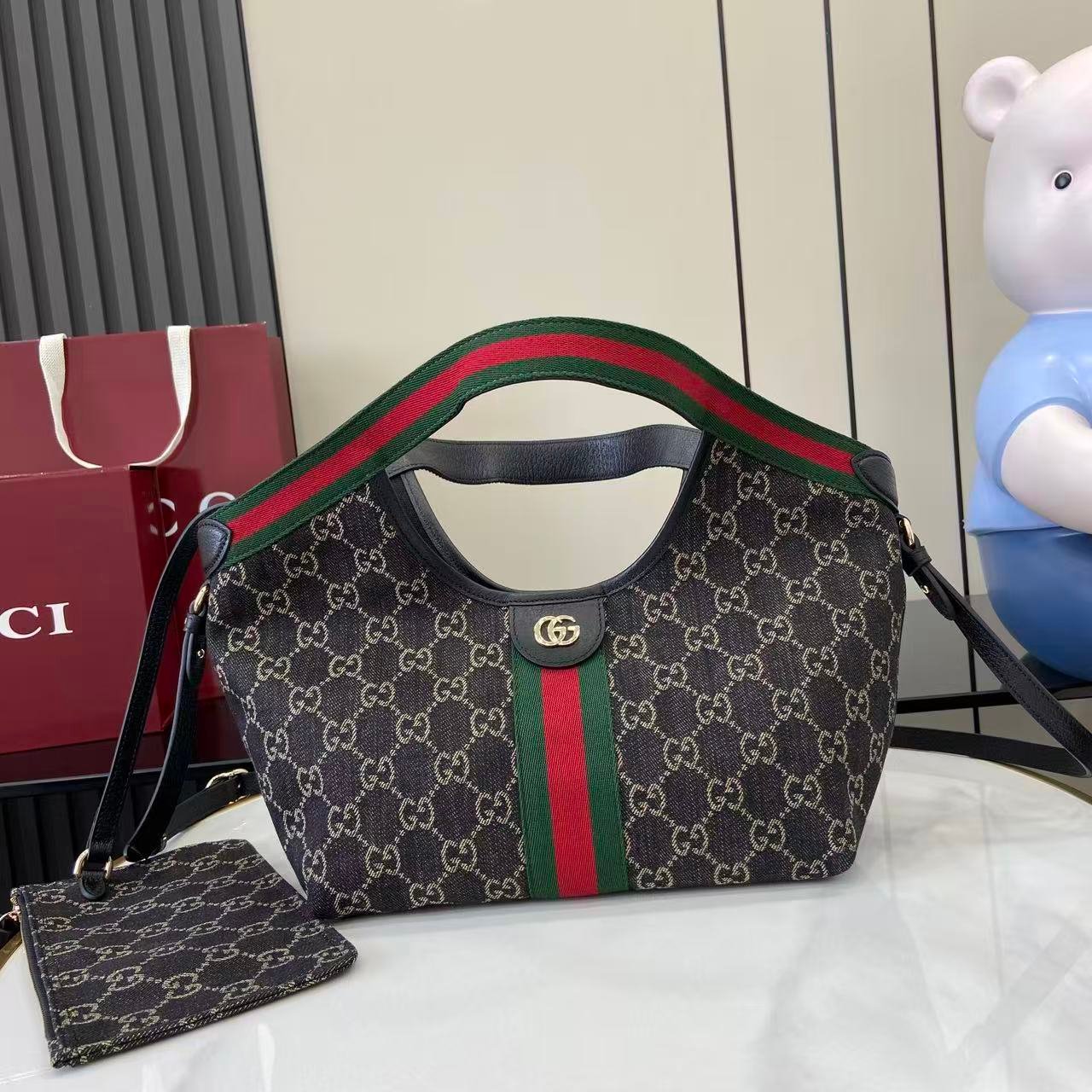 Gucci高仿老花托特肩背包織帶設計復古時尚大容量百搭款義大利精品風格860845