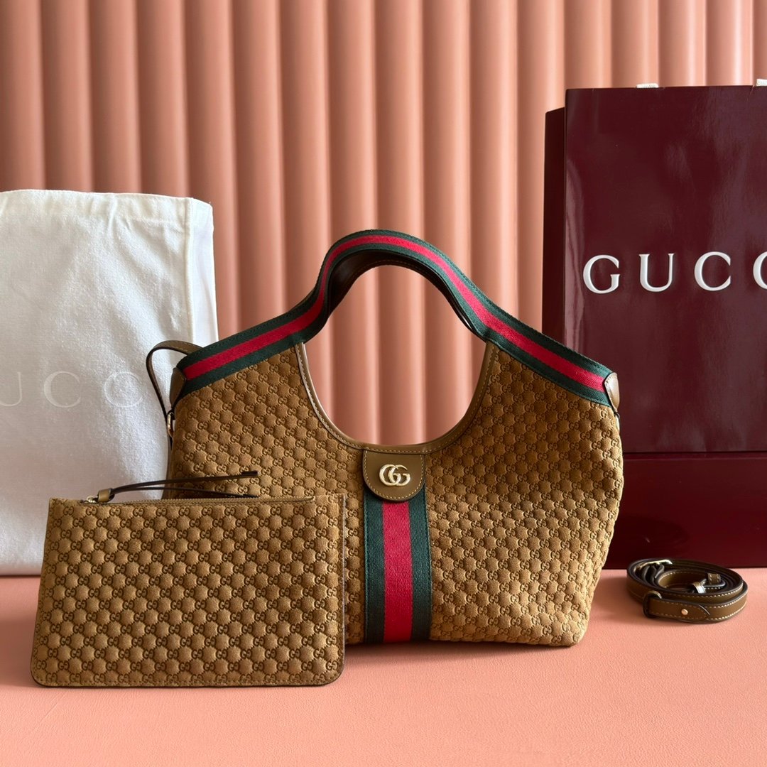 Gucci高仿老花托特肩背包織帶設計棕色復古百搭大容量款義大利精品風格860845