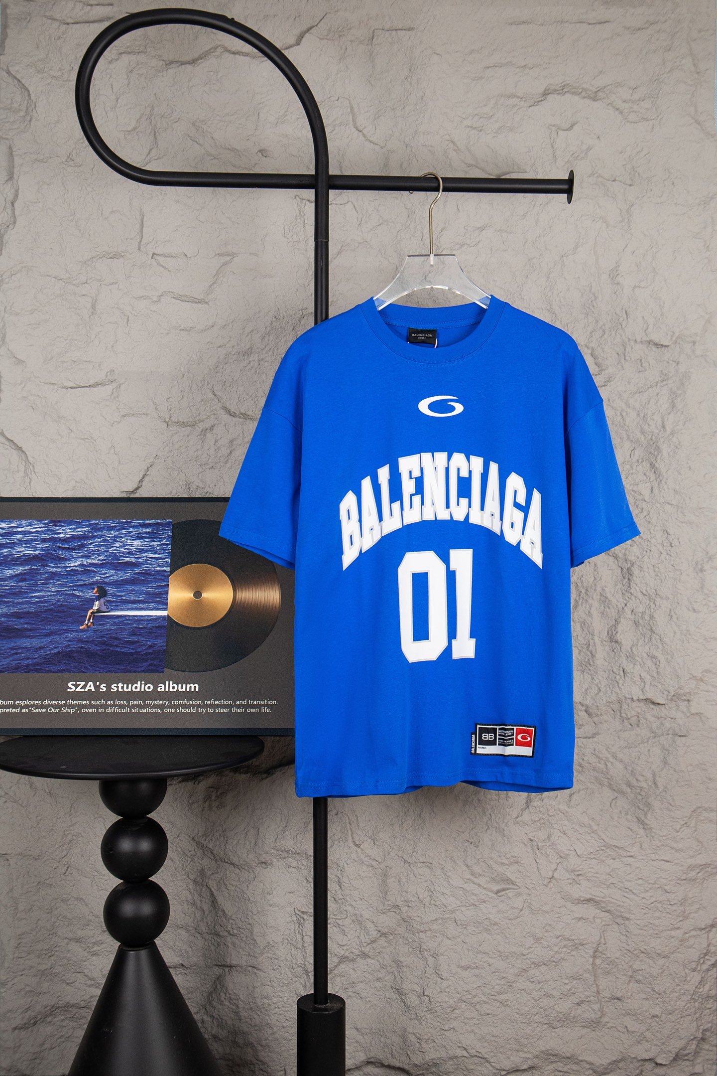 Balenciaga高仿運動風短袖T恤藍色數字字母印花設計潮流百搭新品街頭風