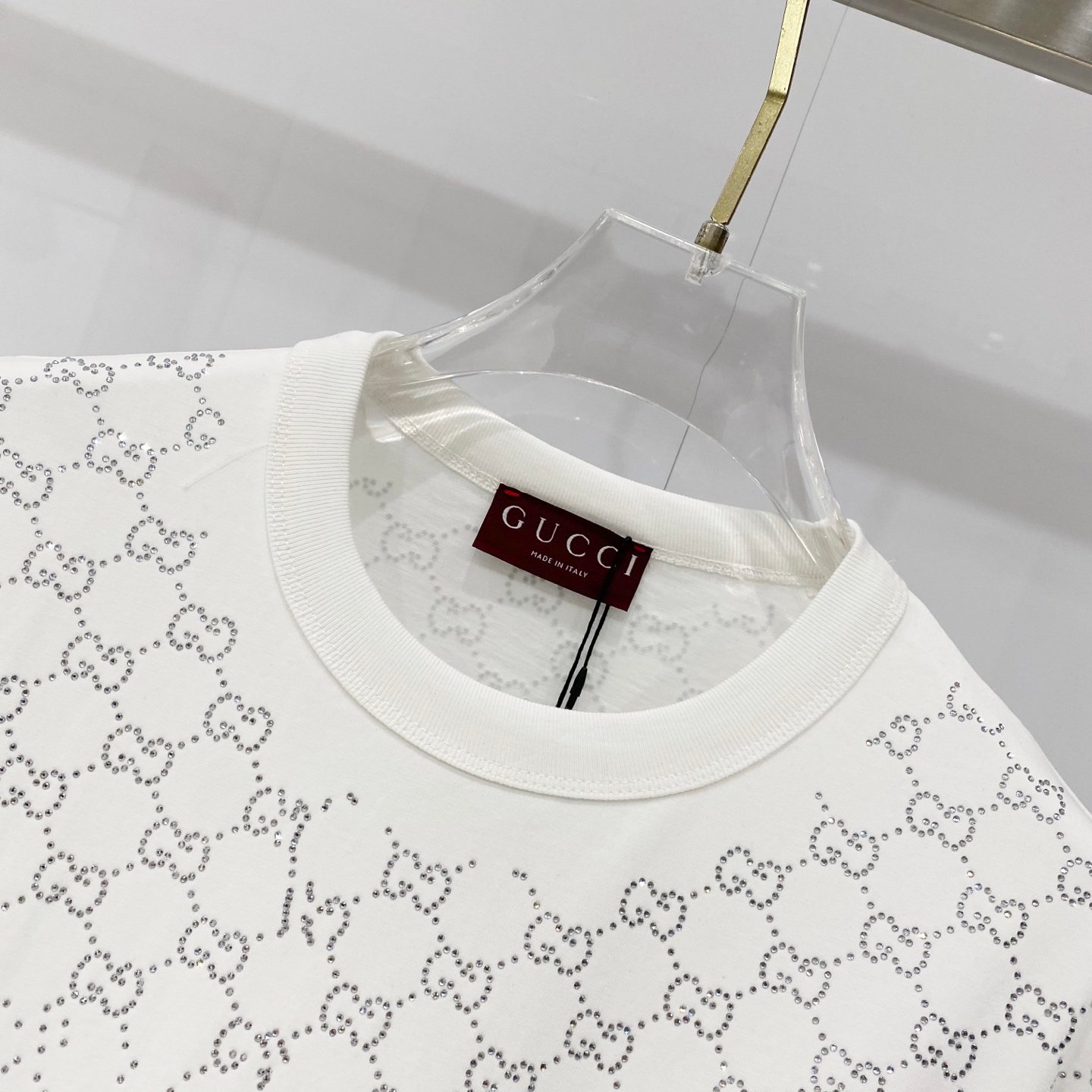 Gucci高仿短袖T恤滿版GG壓紋燙鑽設計寬鬆版型潮流精品上衣