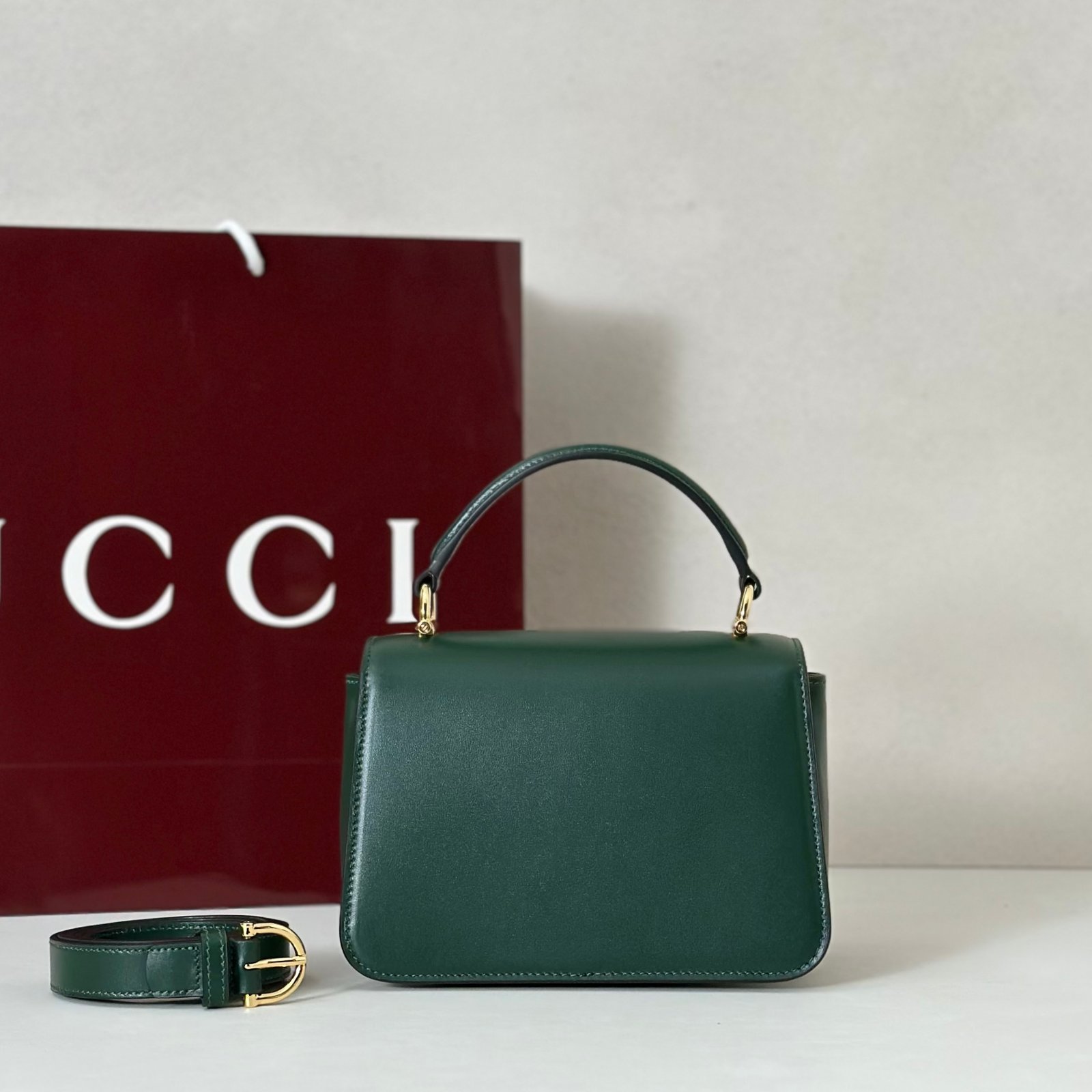 Gucci高仿手提斜背包馬銜扣設計墨綠復古高級感百搭款義大利精品風格855536