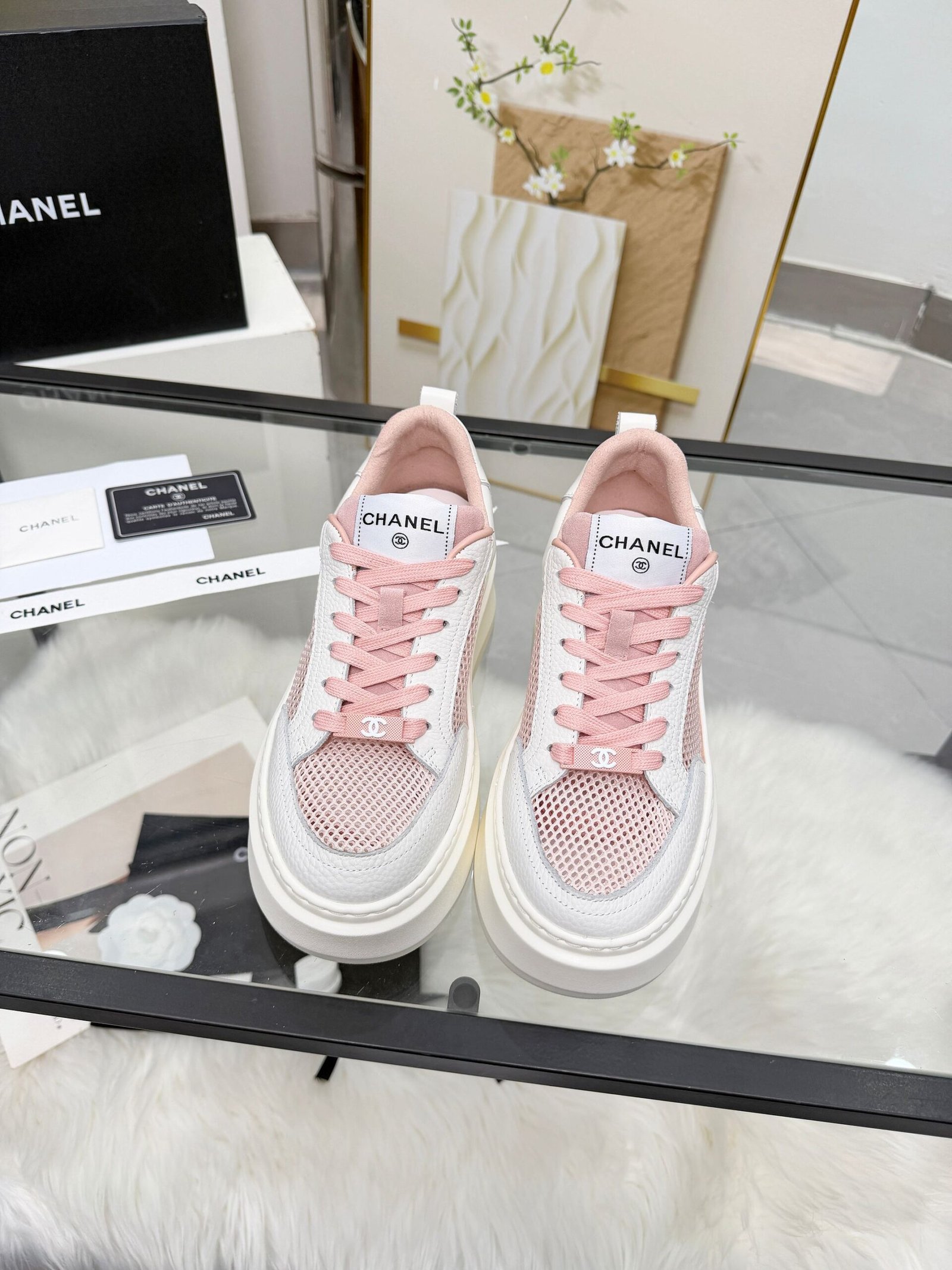 Chanel高仿運動鞋全白厚底設計簡約百搭輕盈舒適休閒時尚款