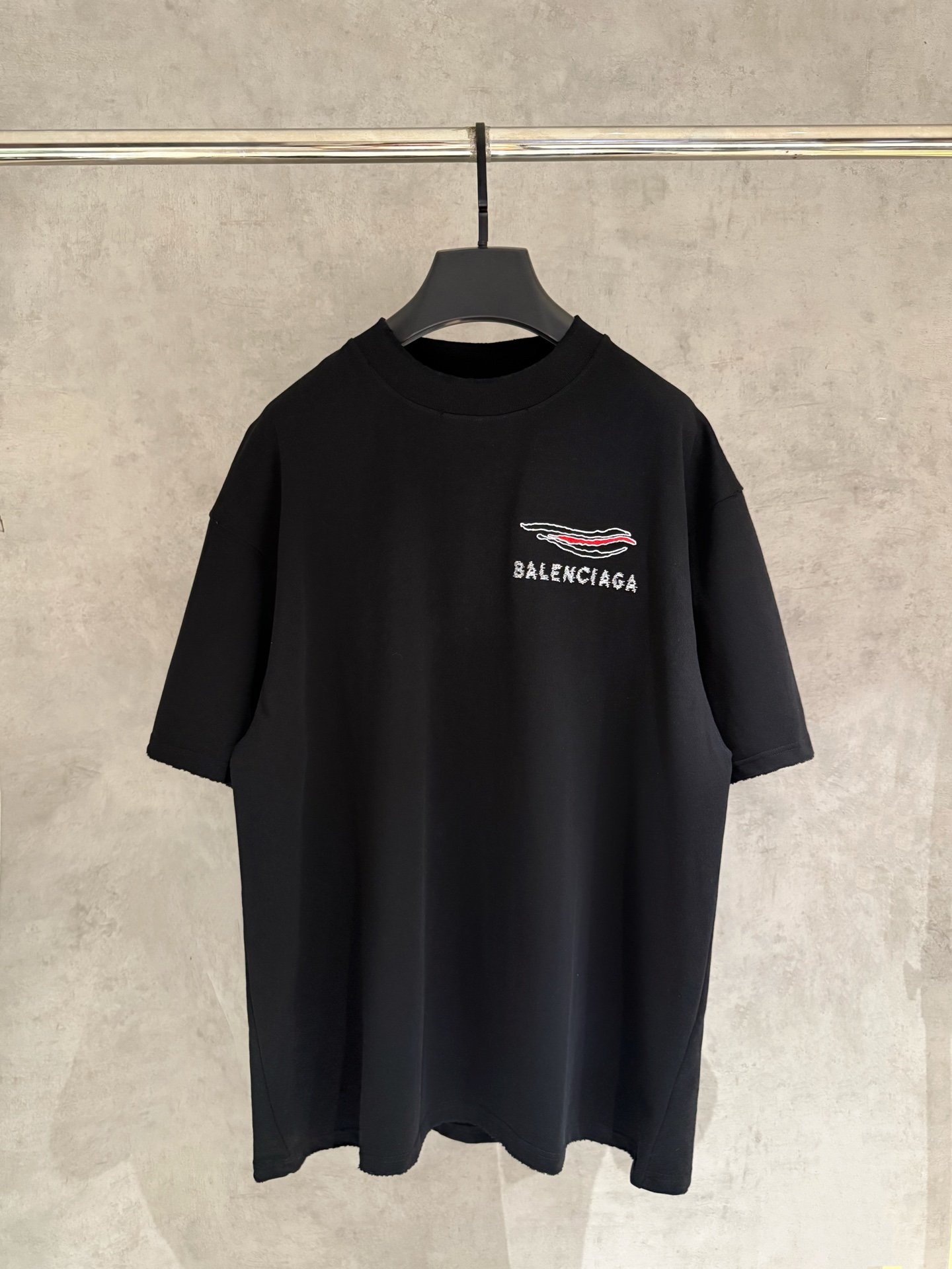 Balenciaga高仿短袖T恤線條刺繡Logo設計寬鬆版型極簡潮流暗黑風格