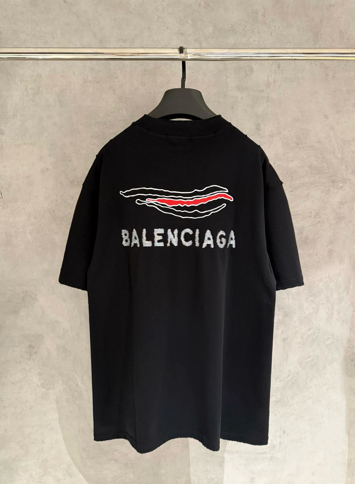 Balenciaga高仿短袖T恤線條刺繡Logo設計寬鬆版型極簡潮流暗黑風格