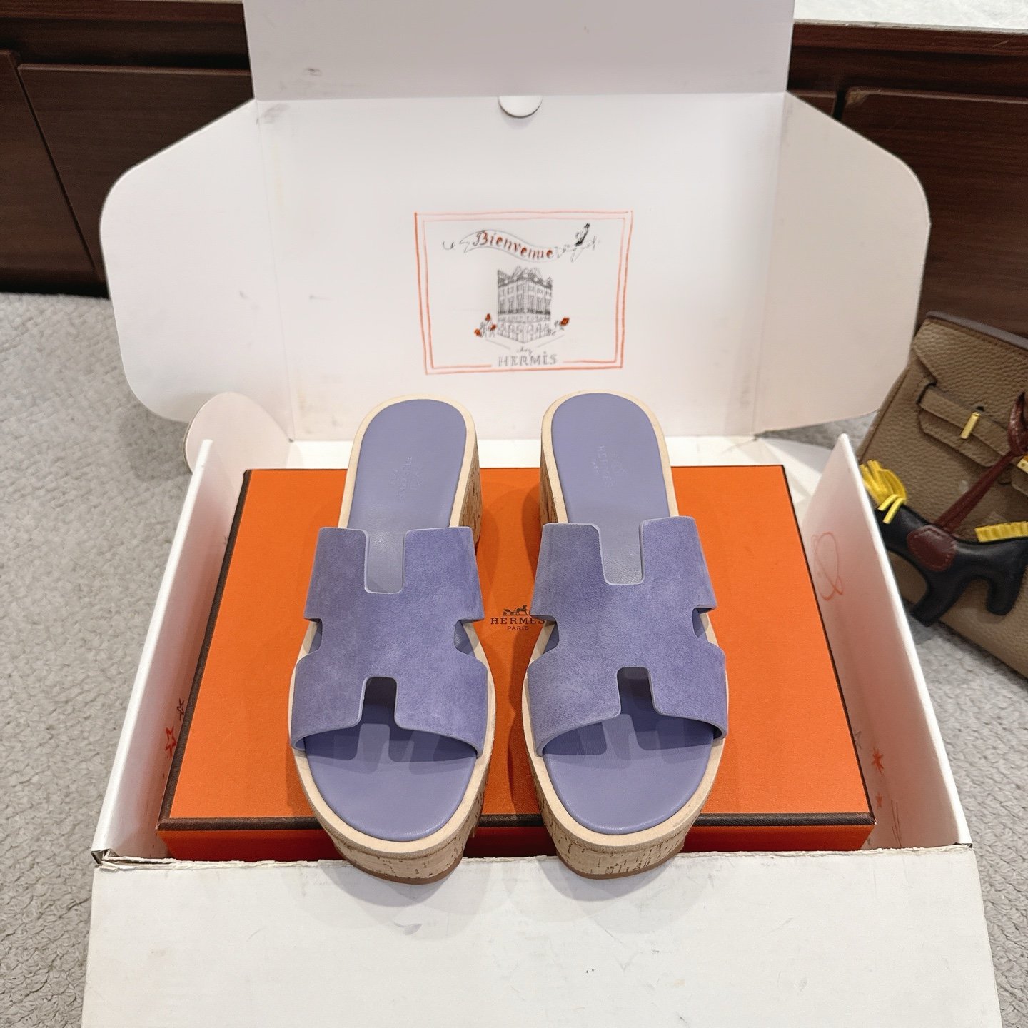 Hermès 精品仿製 H字厚底拖鞋 紫色麂皮清新款 百搭質感 日系簡約