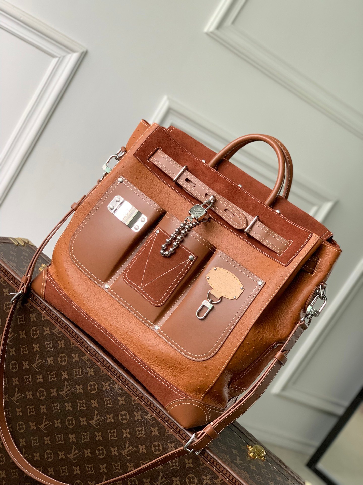 Louis Vuitton 復刻M26019 Steamer 40 手袋 鴕鳥紋皮革男士托特包 Workwear 系列復古潮流款
