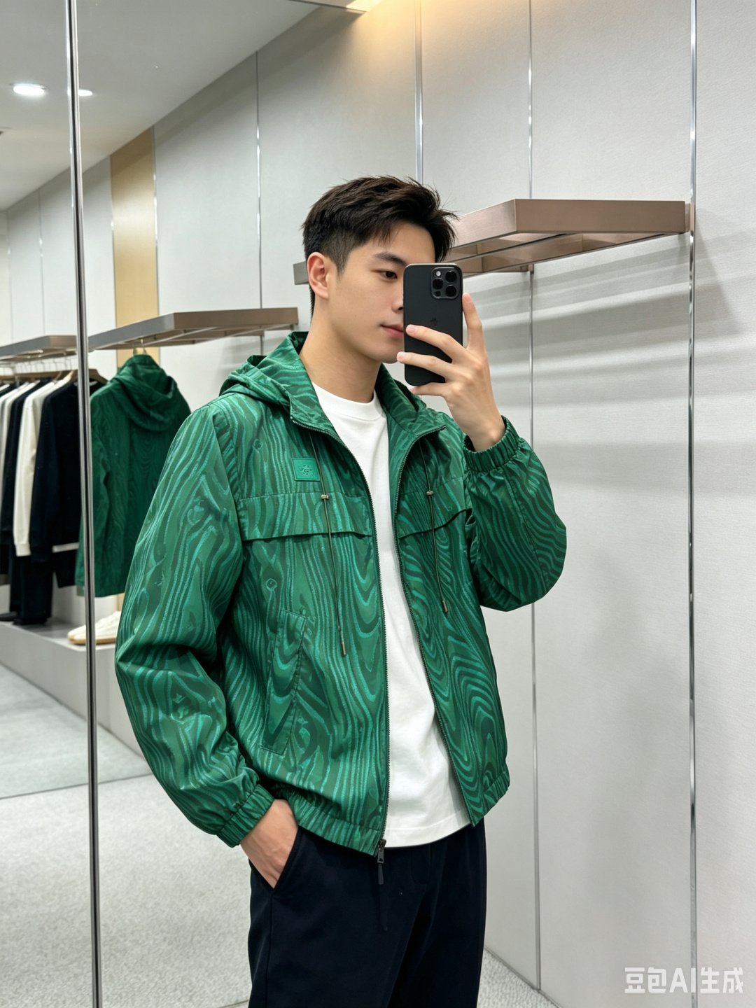 路易威登 一比一 綠色Monogram紋理連帽風衣外套 耐看街頭時尚