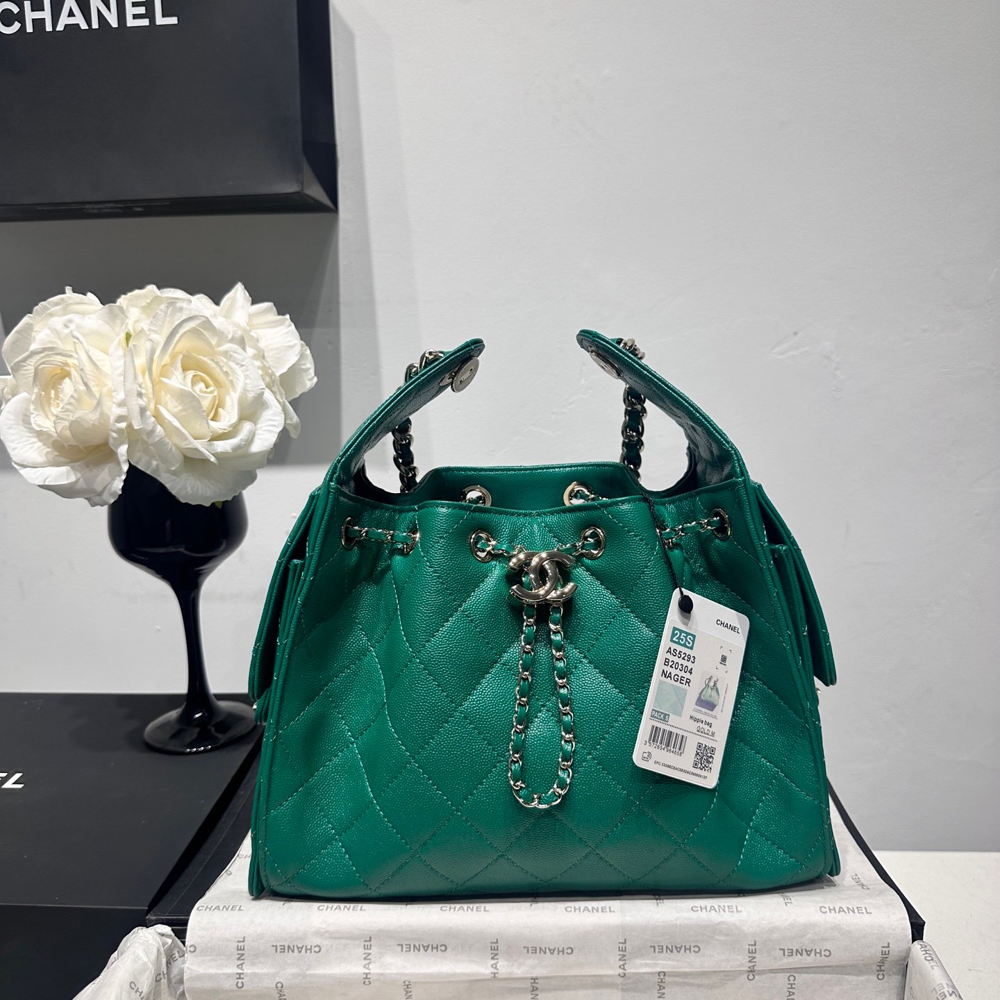 香奈兒高仿網站菱格紋水桶包｜2026新品 綠色鍊帶手提包｜女士精品肩背包